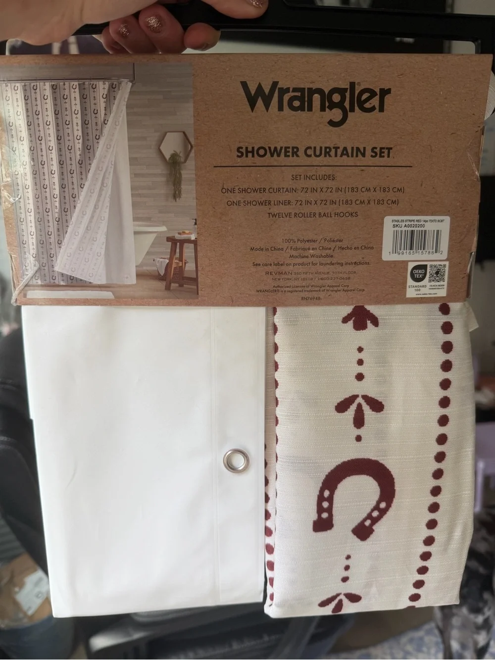 Wrangler White and Burgundy Horseshoe Shower Curtain Set